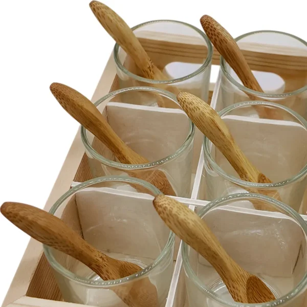 Set X6 Copetineros De Vidrio Y Madera Con Cucharitas Transparente