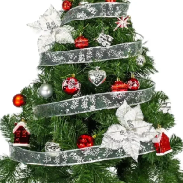 Arbol de Navidad Verde Tronador Lujo 1,20m Kit 30 Deco Rojo Plata