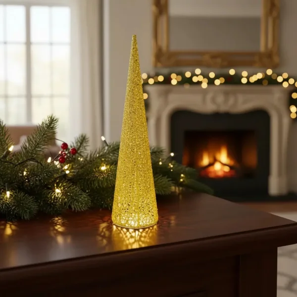 Arbolito Adorno Navidad 60cm Cono Navideño Deco Alambre Oro