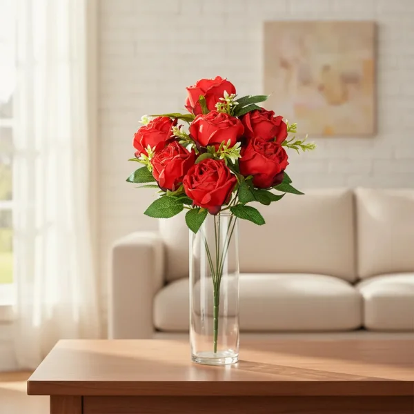 Ramo Rosas Artificiales Grande Flores Rojas Artificial 40cm Rojo