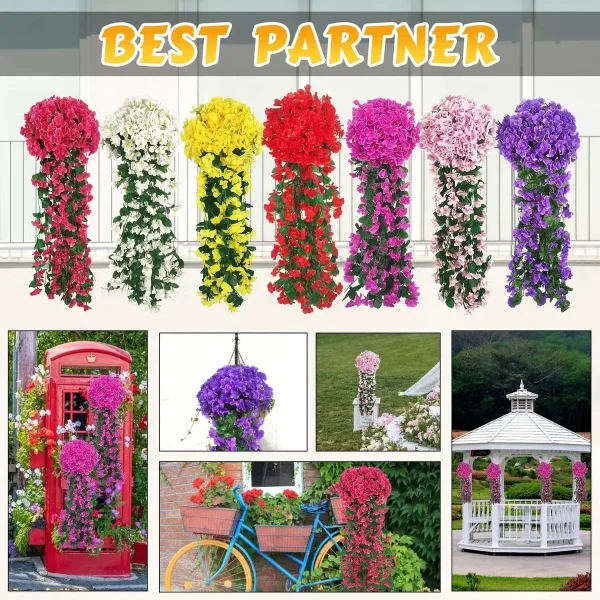 Ramo Flor Colgante Planta Jardin Artificial Enredadera X4u Rojo
