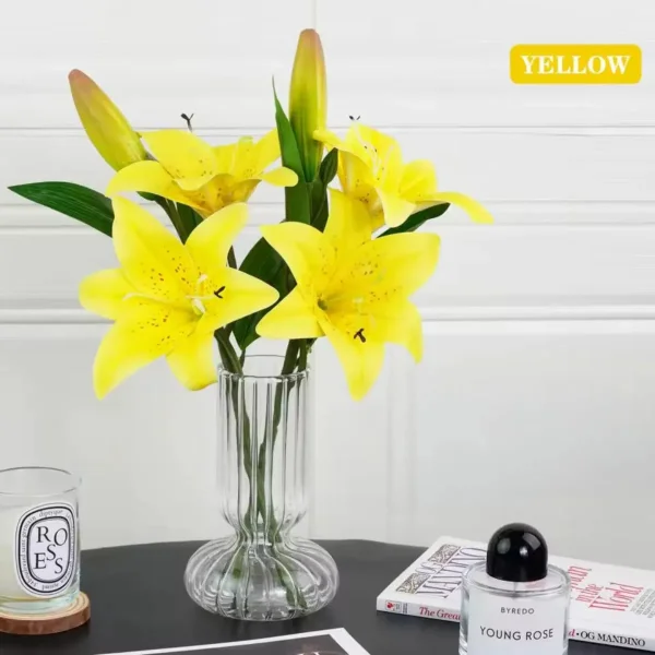 Ramo Lirios Flores Pack X3 Vara Lilium Artificiales 36cm Rosa