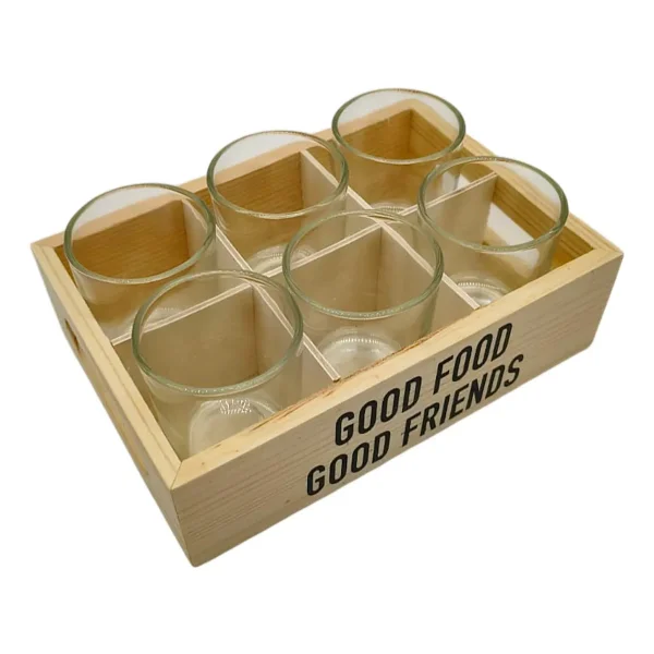 Set X6 Copetineros De Vidrio Y Madera Con Cucharitas Transparente