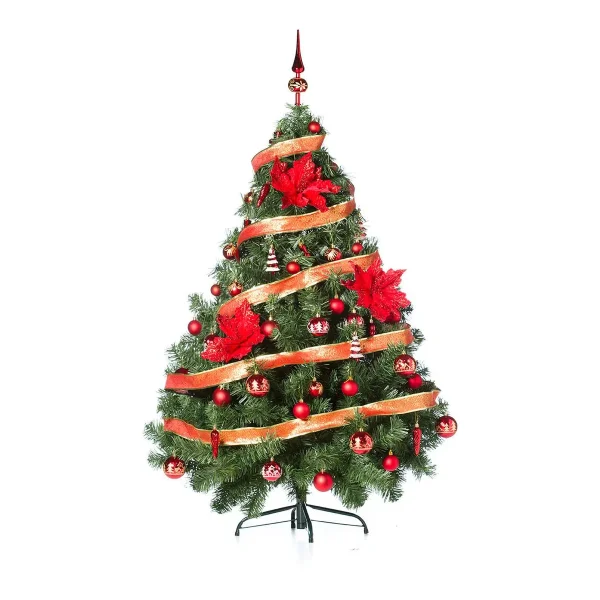 Arbol de Navidad Verde Montañes Deluxe 1,50mts + Decoracion Rojo