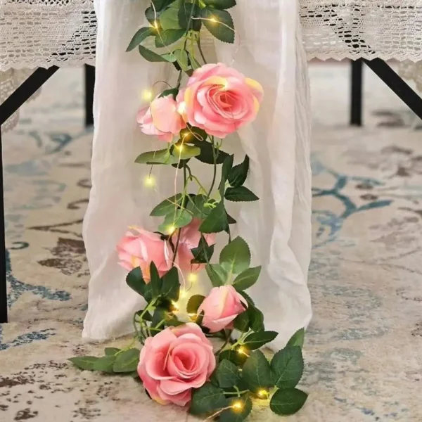 Flores Artificiales Enredadera Rosa Pack X3 Guía Guirnalda Blanco