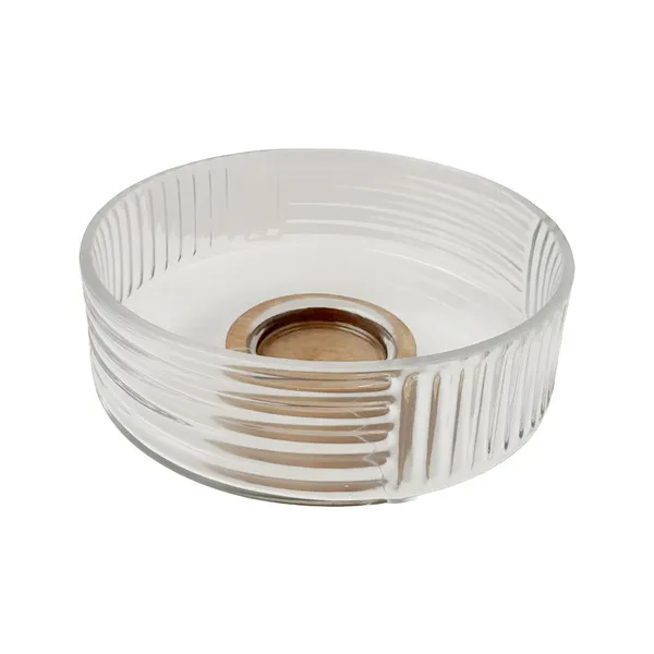 Bowl Vidrio Ensaladera Recipiente Con Base De Madera 20cm