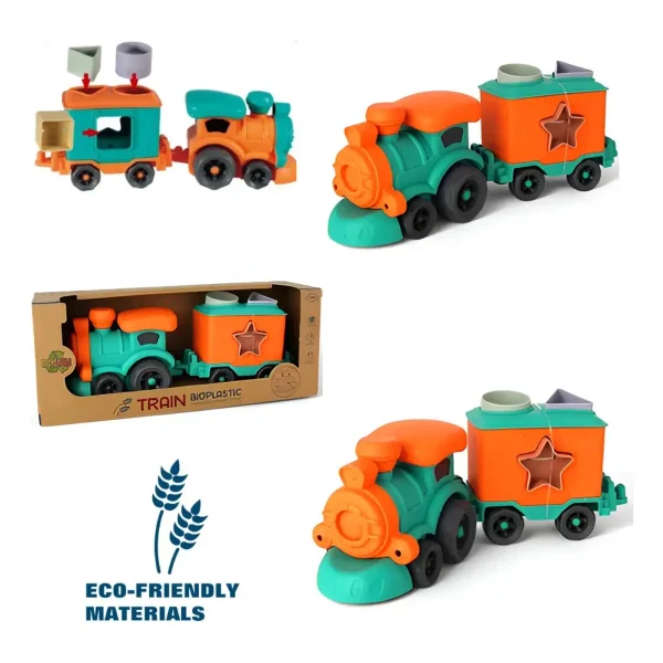 Tren Con Figuras Encastrables Juguete Eco Bioplastico Color Turquesa