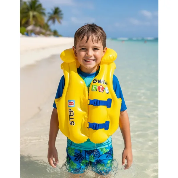 Chaleco Salvavidas Para Niños Flotador Inflable Ajustable Amarillo 6-10