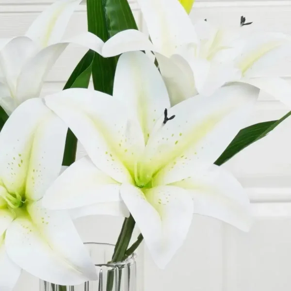Ramo Lirios Flores Pack X3 Vara Lilium Artificiales 36cm Amarillo
