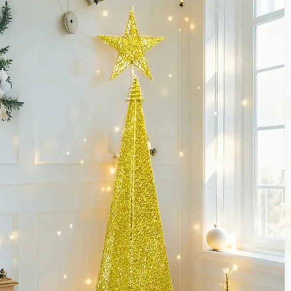 Arbol De Navidad Cono + Puntal Estrella Adorno Navideño 95cm Dorado