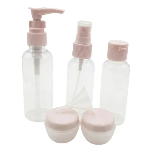 Kit Neceser Frascos De Viaje Avión Envases Recargables X5 Rosa Liso