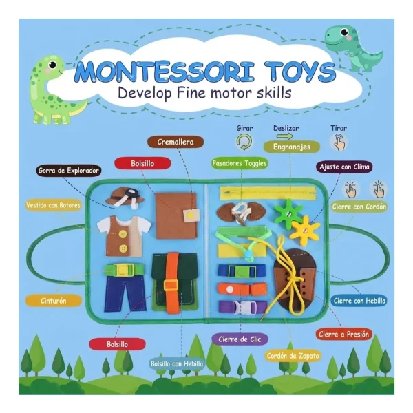 Valija Sensorial Actividades Montessori Dinosaurios Niños Multicolor