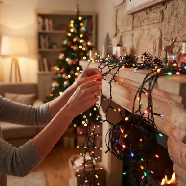 Luces De Navidad Led Multicolor Para Interior Y Exterior De 10 M Con 100 Luces Y Pilas