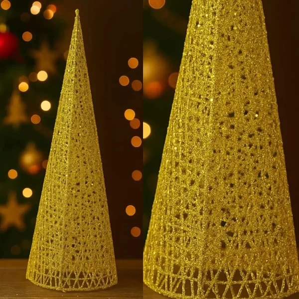 Arbolito Adorno Navidad 60cm Cono Navideño Deco Alambre Oro