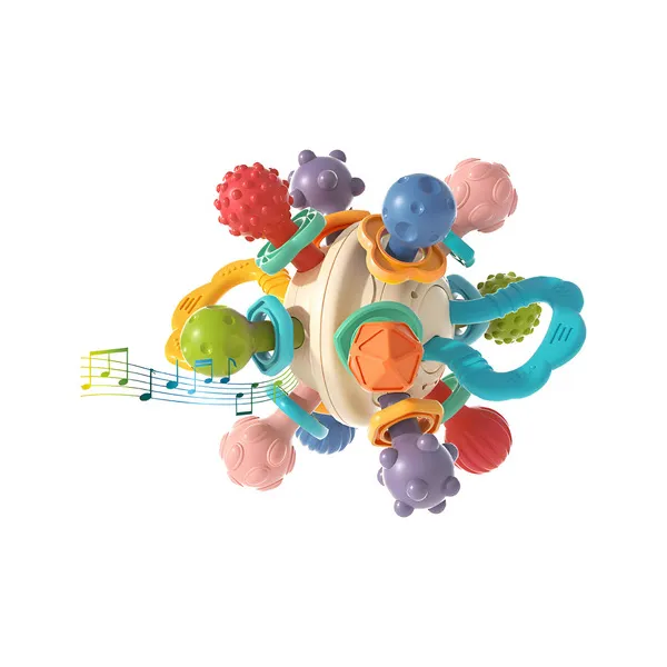 Sonajero Mordedor De Silicona Mordillo Bebé Para Dentición Color Azul Laberinto