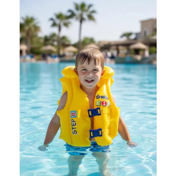 Chaleco Salvavidas Para Niños Flotador Inflable Ajustable Amarillo 6-10