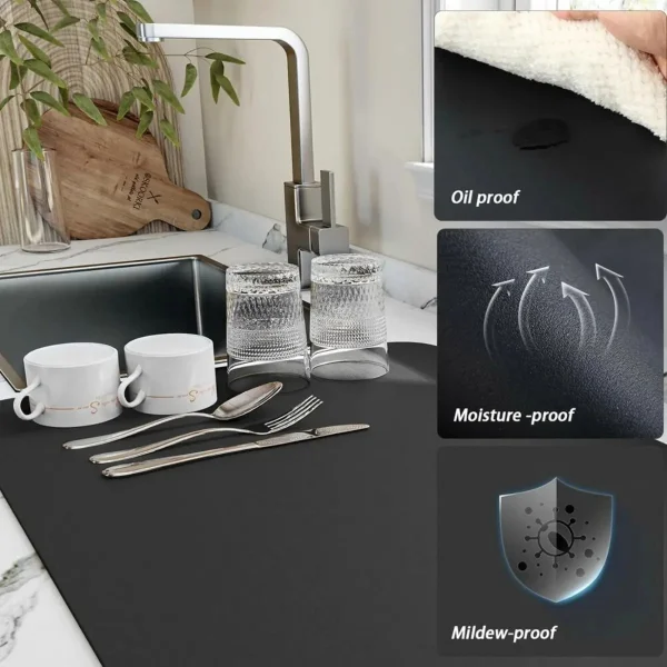 Escurridor Platos Mat Secaplatos Absorbente Secado Rapido Color Negro