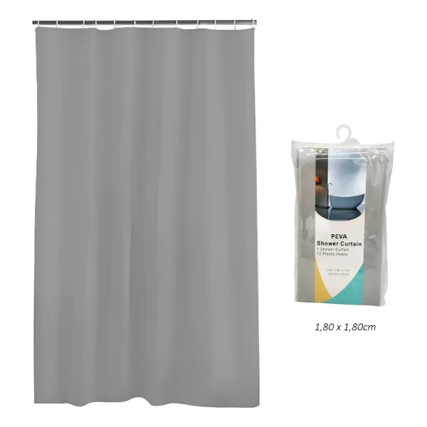 Cortina De Baño Ducha Peva 1,80cm Ganchos Plástico