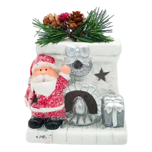 Adorno Navidad Papa Noel Ceramica C/ Luz Decoracion Navideña Blanco Papá Noel