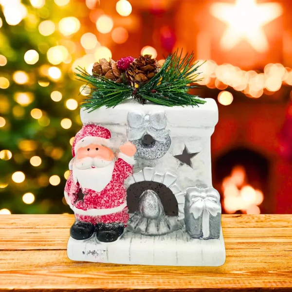 Adorno Navidad Papa Noel Ceramica C/ Luz Decoracion Navideña Blanco Papá Noel