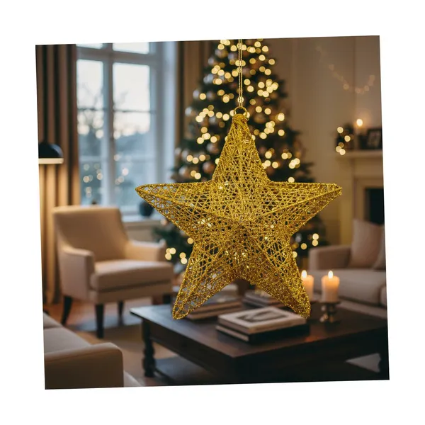 Adorno Navideño Estrella Colgante 30cm Decoración Navidad Oro Estrella Colgante