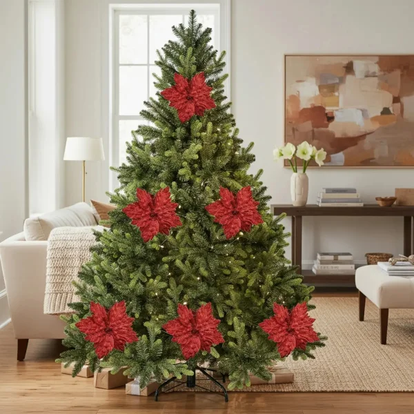 Flor 25cm Plata Arbol De Navidad Adornos Decoracion Plateado Estrella