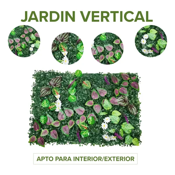 Panel Jardín Vertical Artificial Con Plantas Flores Deco X10 Verde