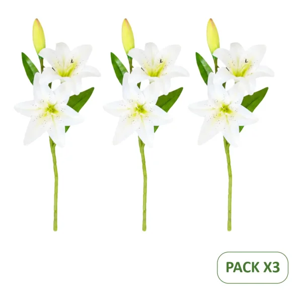 Ramo Lirios Flores Pack X3 Vara Lilium Artificiales 36cm Rosa
