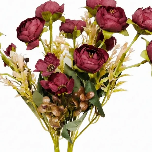 Ramo Flores Artificiales Vintage Peonías 30cm Deco Hogar Blanco