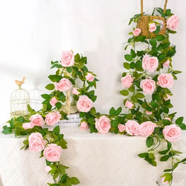 Flores Artificiales Enredadera Rosa Pack X3 Guía Guirnalda Rojo