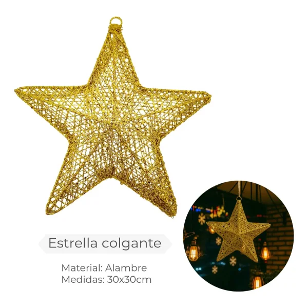 Adorno Navideño Estrella Colgante 30cm Decoración Navidad Oro Estrella Colgante