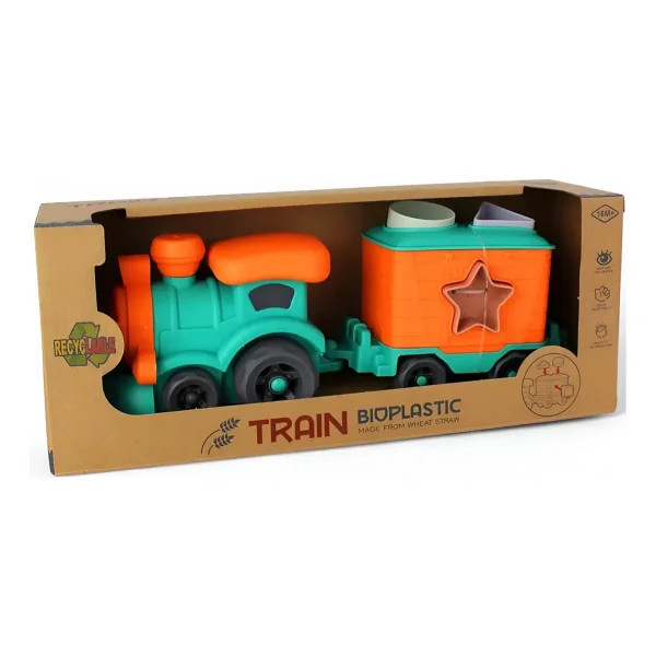 Tren Con Figuras Encastrables Juguete Eco Bioplastico Color Turquesa