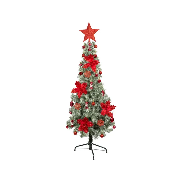 Arbol Navidad Tronador Slim Nevado 1,50mt + Kit Decoracion
