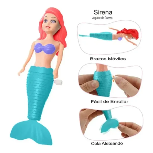 Juguete Para Agua Muñeca Sirena A Cuerda Pileta Tina Mermaid Turquesa