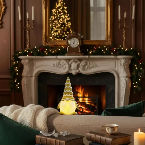 Muñeco De Navidad Gnomo Con Luz Led Adorno Navideño 23cm Oro