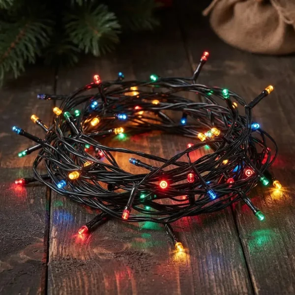 Luces De Navidad Led Multicolor Para Interior Y Exterior De 10 M Con 100 Luces Y Pilas