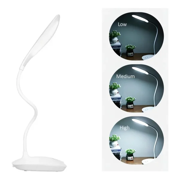 Lampara De Mesa Usb Velador Escritorio Luz Led Blanca Blanco