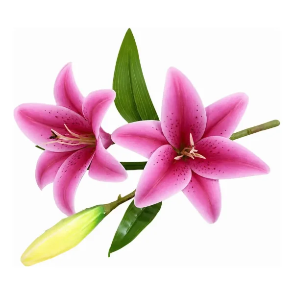 Ramo Lirios Flores Pack X3 Vara Lilium Artificiales 36cm Fucsia