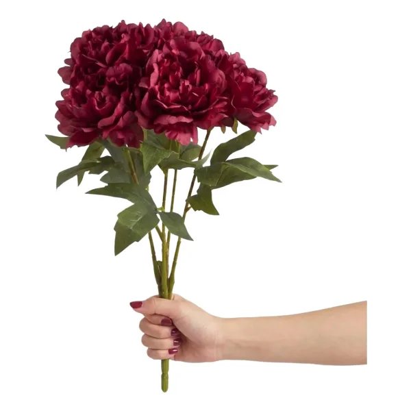 Ramo De Peonias Pack X3 Flores Artificiales 40cm Deco Hogar Bordó