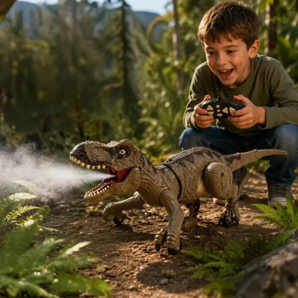 Dinosaurio T-rex Recargable Control Remoto Spray Luz Sonido Dinosaurio Marrón