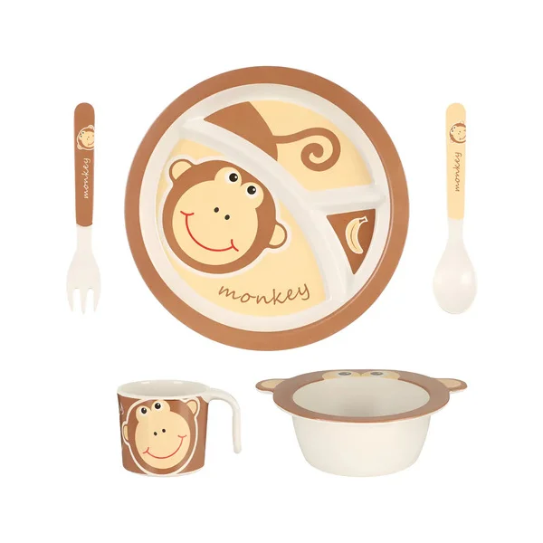 Vajilla Infantil Bambu Mono 5 Piezas Marron