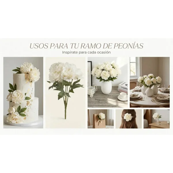Ramo De Peonias Flores Artificiales 40cm Decoracion Calidad Bordó