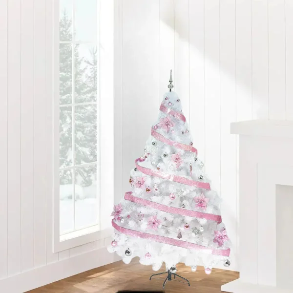 Arbol De Navidad Blanco Tronador Lujo 2,10mts Decorado Rosa Blanco