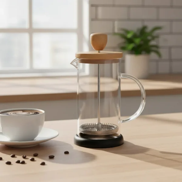 Cafetera De Embolo 600ml Prensa Francesa De Vidrio Y Madera Trasparente