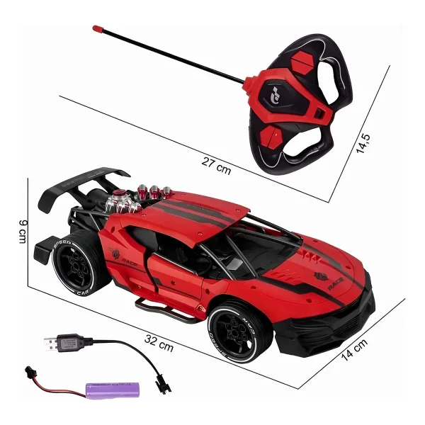 Auto Deportivo A Radio Control Remoto Con Efecto Humo Y Luz