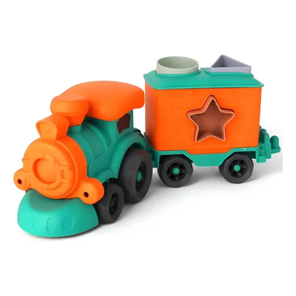 Tren Con Figuras Encastrables Juguete Eco Bioplastico Color Turquesa