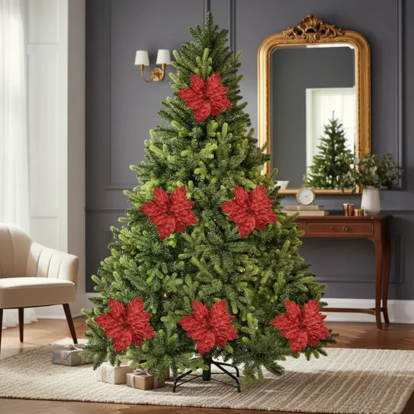 Flor 25cm Rojo Arbol De Navidad Adornos Decoracion Rojo Estrella