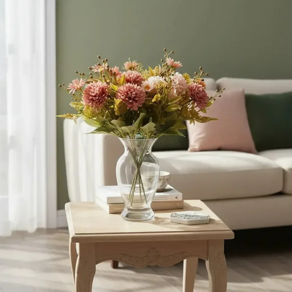 Ramo Crisantemos Flores Artificiales 30cm Decoración Pack X3 Rosa