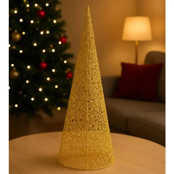 Arbol Navideño Pino Alambre Cono Adorno Navidad 40cm Dorado