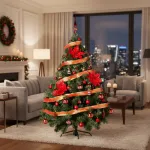 Arbolito Navidad Montañes Deluxe 1.50mt + Decoración Rojo 